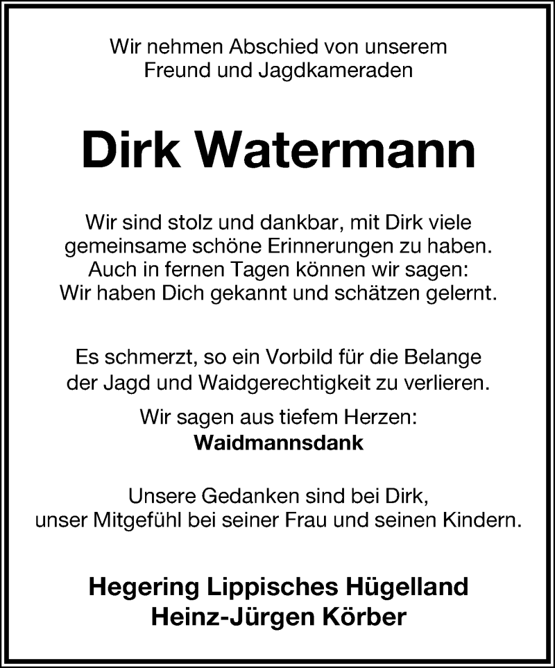  Traueranzeige für Dirk Watermann vom 05.11.2014 aus Lippische Landes-Zeitung
