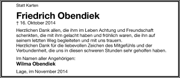 Anzeige  Friedrich Obendiek  Lippische Landes-Zeitung