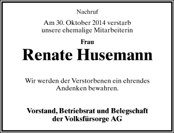 Anzeige  Renate Husemann  Lippische Landes-Zeitung