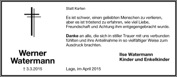 Anzeige  Werner Waterman  Lippische Landes-Zeitung