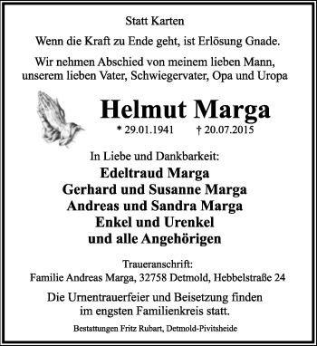 Anzeige  Helmut Marga  Lippische Landes-Zeitung