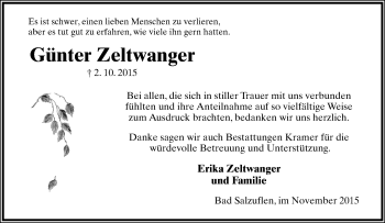 Anzeige  Günter Zeltwanger  Lippische Landes-Zeitung