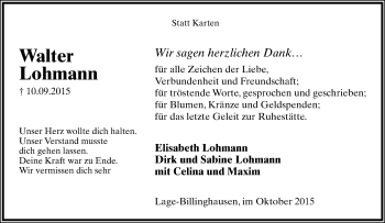 Anzeige  Walter Lohmann  Lippische Landes-Zeitung
