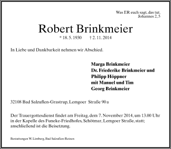 Anzeige  Robert Brinkmeier  Lippische Landes-Zeitung