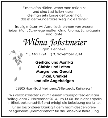 Anzeige  Wirma Jobstmeier  Lippische Landes-Zeitung