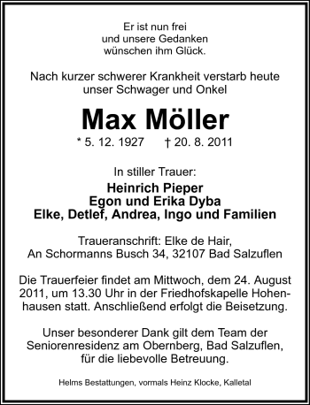Anzeige  Max Möller  Lippische Landes-Zeitung