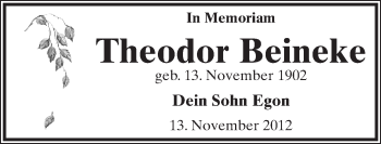Anzeige  Theodor Beineke  Lippische Landes-Zeitung