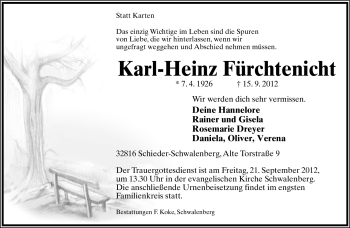 Anzeige  Karl-Heinz Fürchtenicht  Lippische Landes-Zeitung