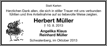 Anzeige  Herbert Müller  Lippische Landes-Zeitung