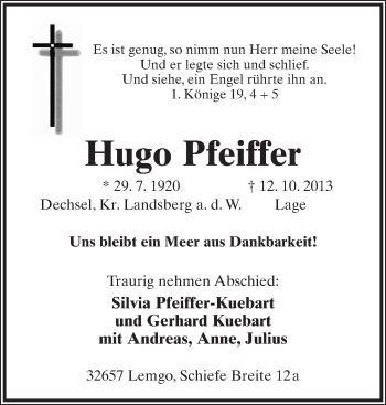 Anzeige  Hugo Pfeiffer  Lippische Landes-Zeitung