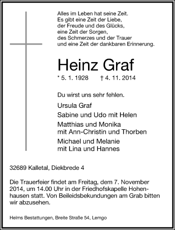Anzeige  Heinz Graf  Lippische Landes-Zeitung