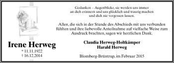 Anzeige  Irene Herweg  Lippische Landes-Zeitung