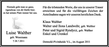 Anzeige  Luise Walther  Lippische Landes-Zeitung