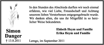 Anzeige  Simon Danger  Lippische Landes-Zeitung