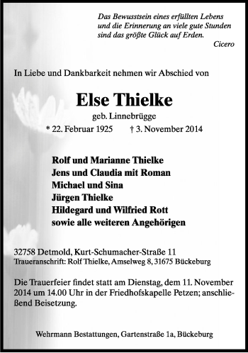 Anzeige  Else Thielke  Lippische Landes-Zeitung