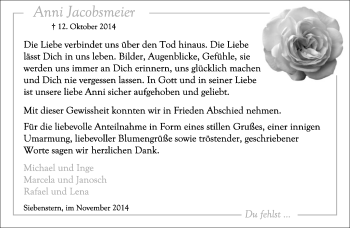 Anzeige  Anni Jacobsmeier  Lippische Landes-Zeitung
