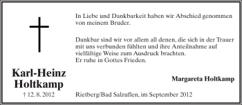 Anzeige  Karl-Heinz Holtkamp  Lippische Landes-Zeitung
