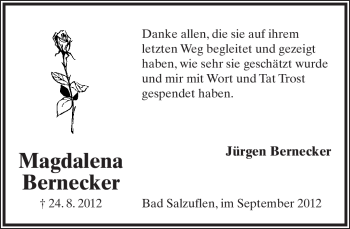 Anzeige  Magdalena Bernecker  Lippische Landes-Zeitung