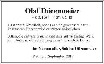 Anzeige  Olaf Dörenmeier  Lippische Landes-Zeitung