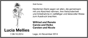 Anzeige  Lucia Mellies  Lippische Landes-Zeitung