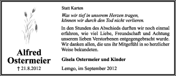 Anzeige  Alfred Ostermeier  Lippische Landes-Zeitung