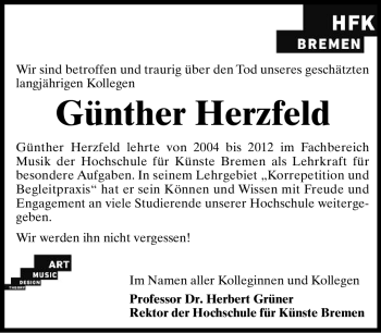 Anzeige  Günther Herzfeld  Lippische Landes-Zeitung