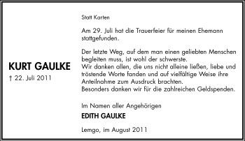 Anzeige  Kurt Gaulke  Lippische Landes-Zeitung