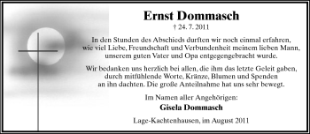 Anzeige  Ernst Dommarsch  Lippische Landes-Zeitung