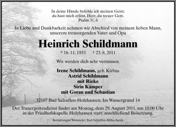 Anzeige  Heinrich Schildmann  Lippische Landes-Zeitung