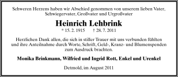 Anzeige  Heinrich Lehbrink  Lippische Landes-Zeitung