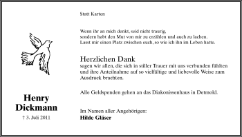 Anzeige  Henry Dickmann  Lippische Landes-Zeitung