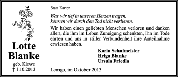Anzeige  Lotte Blanke  Lippische Landes-Zeitung