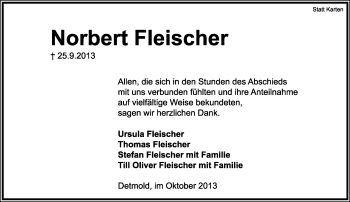 Anzeige  Norbert Fleischer  Lippische Landes-Zeitung