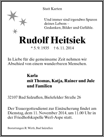 Anzeige  Rudolf Heitsiek  Lippische Landes-Zeitung