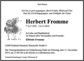 Anzeige  Herbert Fromme  Lippische Landes-Zeitung