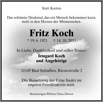 Anzeige  Fritz Koch  Lippische Landes-Zeitung