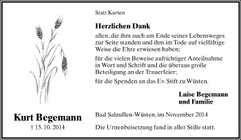 Anzeige  Kurt Begemann  Lippische Landes-Zeitung