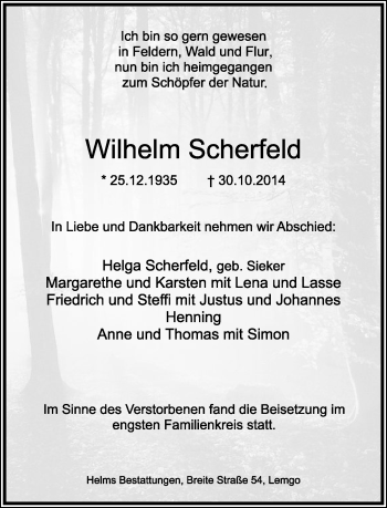 Anzeige  Wilhelm Scherfeld  Lippische Landes-Zeitung