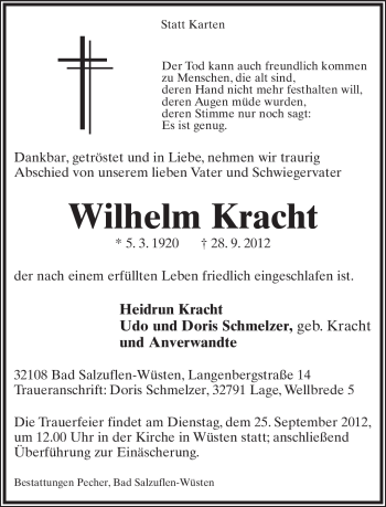 Anzeige  Wilhelm Kracht  Lippische Landes-Zeitung
