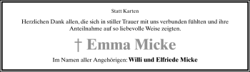 Anzeige  Emma Micke  Lippische Landes-Zeitung