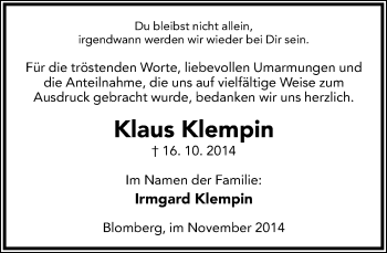 Anzeige  Klaus Klempin  Lippische Landes-Zeitung