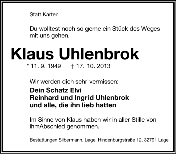 Anzeige  Klaus Uhlenbrok  Lippische Landes-Zeitung