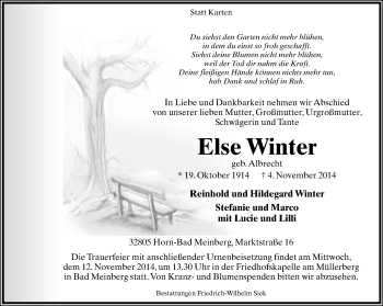 Anzeige  Else Winter  Lippische Landes-Zeitung