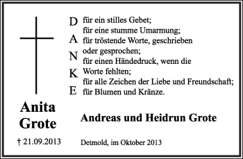 Anzeige  Anita Grote  Lippische Landes-Zeitung
