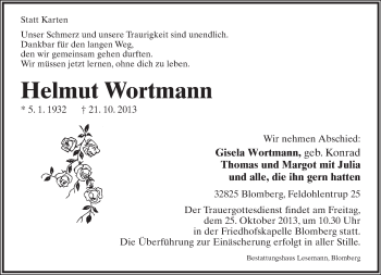 Anzeige  Helmut Wortmann  Lippische Landes-Zeitung