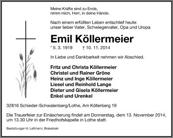 Anzeige  Emil Köllermeier  Lippische Landes-Zeitung