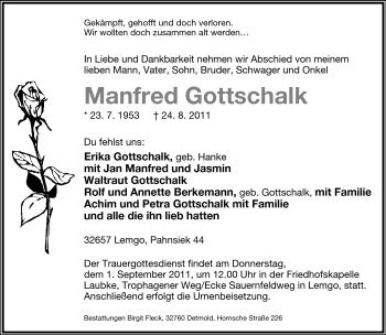 Anzeige  Manfred Gottschalk  Lippische Landes-Zeitung