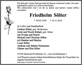Anzeige  Friedhelm Sölter  Lippische Landes-Zeitung
