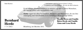 Anzeige  Bernhard Herde  Lippische Landes-Zeitung