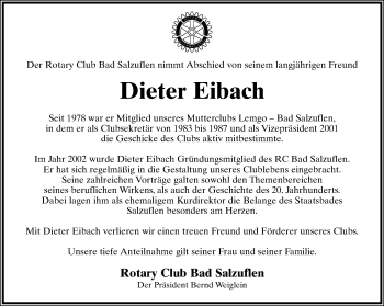 Anzeige  Dieter Eibach  Lippische Landes-Zeitung